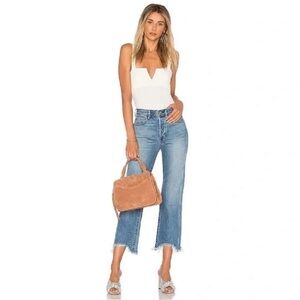 FREE PEOPLE WE THE FREE MAGGIE RIPPED CROP BUTTON FLY STRAIGHT LEG SZ 26 NWOT